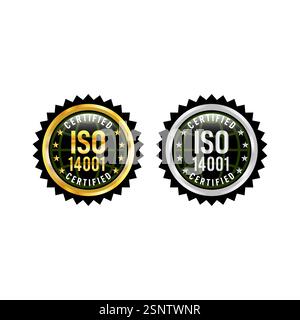 ISO-zertifiziertes Abzeichen oder Informationssicherheitsmanagementsystem Gummistempel glänzend und Golden. Stock Vektor