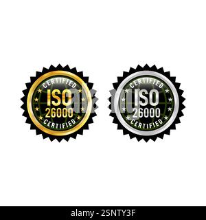 ISO-zertifiziertes Abzeichen oder Informationssicherheitsmanagementsystem Gummistempel glänzend und Golden. Stock Vektor