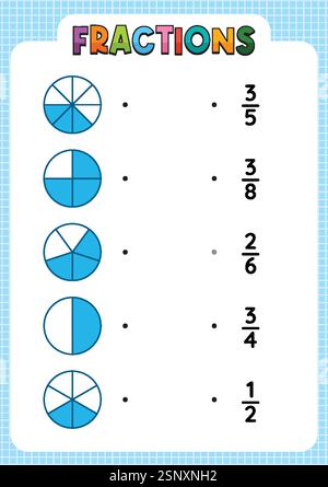 Abbildung von Fraktionen mit Kreisdiagrammen Stock Vektor