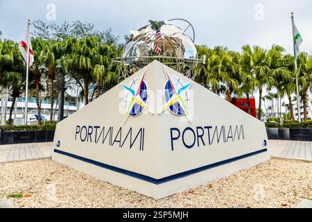 Pioneers Walk Memorial am Eingang von PortMiami feiert den Aufstieg von Miami als globales Tor in Miami, Florida, USA Stockfoto