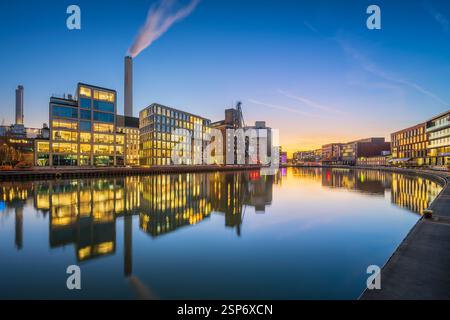 Stadthafen in Münster bei Nacht Stockfoto