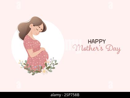 Postkarte, Banner, Poster Muttertag, schwangere Frau umarmt ihren Bauch Stock Vektor