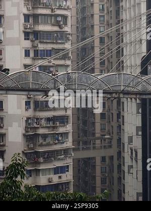CHONGQING, CHINA - 14. FEBRUAR 2025 - Touristen überblicken den Blick auf die Stadt vom Kuixing Gebäude in Chongqing, China, 14. Februar 2025. Es gibt zwei Overpas Stockfoto