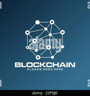 Logo-Konzept der Blockchain-Linie auf dunklem Hintergrund. Design von Datensignalen für Kryptowährungen. Abstraktes Geschäftszeichen für geometrische Blockchain-Technologie Stock Vektor