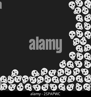 Einfarbiger Rand mit dekorativem Skulls Eckenrahmen in Graustufen. Tag der Vorlage für den toten Kopierbereich. Isolierte Vektor-Illustration thematische Karten, Poster oder Web-Werbebanner, Broschüren, Preisanhänger, Etikett Stock Vektor