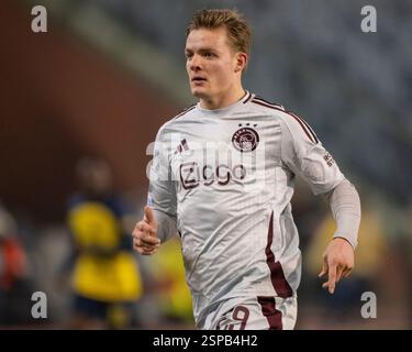 Brüssel, Belgien Februar 2025. Christian Rasmussen von Ajax während der UEFA Europa League 2024/25 Knockout Phase Play-offs 1 Legspiel zwischen Royale Union Saint-Gilloise und AFC Ajax im King Baudouin Stadium in Brüssel, Belgien am 13. Februar 2025 (Foto: Andrew SURMA/ Credit: SIPA USA/Alamy Live News Stockfoto