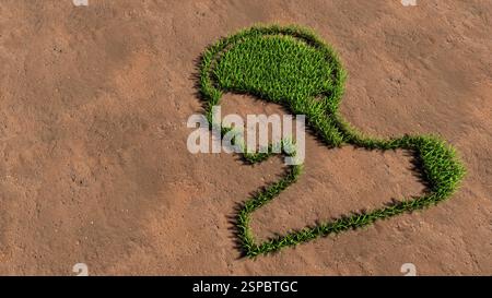 Konzept konzeptuelle grüne Sommer Rasen Gras Symbol Form auf braunem Boden oder Erde Hintergrund, menschliches Gehirn Bild. Eine illustration aus dem jahr 3D für die Wissenschaft Stockfoto