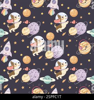 Nahtloses Raummuster, niedliches Raummuster. Hund Stock Vektor