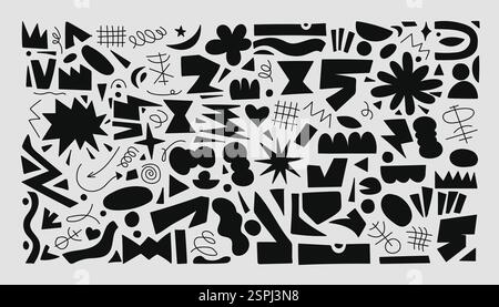 Funky Retro Schwarz und weiß abstrakte Doodle Shapes Vector Collection. Perfekt für Retro-inspirierte Designs, kreatives Branding, Poster, digitale Kunst, Rückseite Stock Vektor