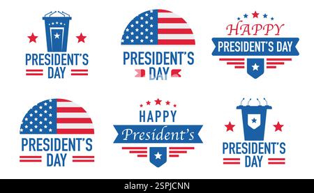 Banner und Abzeichen des Präsidenten mit der amerikanischen Flagge, Podesten und eleganter Typografie. Perfekt für Veranstaltungen, soziale Medien und Marketingmaterialien Stock Vektor