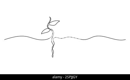 Growing Sprout One Line Art. Vektorillustration für Handzeichnung Stock Vektor