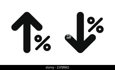 Prozentpfeil nach oben und unten, Glyphensymbol mit Prozentzeichen. Steht für Finanzwachstum, Rückgang, Zinssätze, Banken, Kredite, Investitionen und econ Stock Vektor
