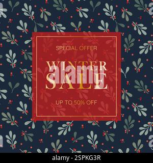 Happy Winter-Werbebanner. Hallo Wintersaison, Cartoon Vektor Illustration Vorlage für Promotion, Gutschein, Flyer. Weihnachten und Neujahrsfeiertage Stock Vektor