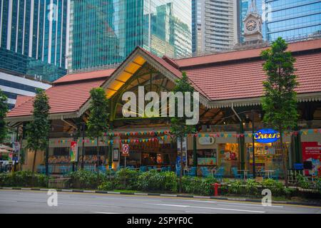 Lau Pa Sat (Old Bazaar Market) wird auch als Telok Ayer Market mit viktorianischem Stil an der Robinson Road in der Cross Street, Downtown Core of Central, genannt Stockfoto