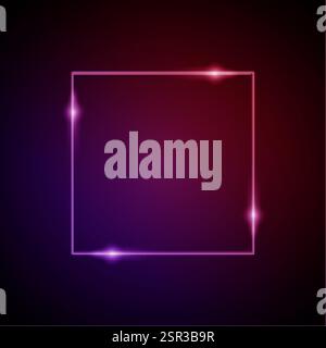 Neonrahmen mit Glimmern und Sparkles. Elektronischer rechteckiger, leuchtender Rahmen in roten Farben, für Unterhaltungs- oder Werbebotschaften im Dunkeln Stock Vektor