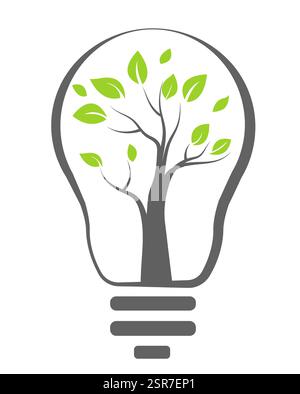Kreative Illustration eines Baumes in einer Glühbirne, die umweltfreundliche Ideen und nachhaltiges Leben symbolisiert Stock Vektor