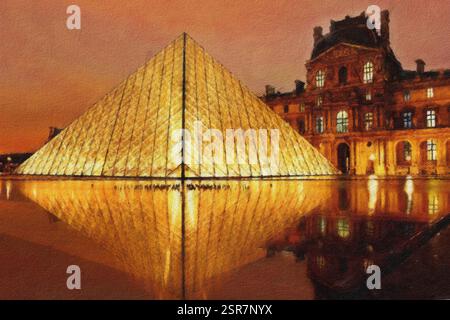 Louvre Pyramide und Palast, Paris, Frankreich. Stockfoto