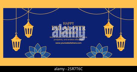 Islamische festliche Eid Al-Fitr Social Media Cover Illustration mit Halbmond und Dekorationen Stock Vektor