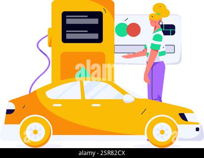 Vektor-Internet-Betrieb handgezeichnete Illustration von Menschen, die Rabatte für das Betanken ihrer Autos erhalten Stock Vektor