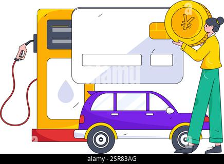 Vektor-Internet-Betrieb handgezeichnete Illustration von Menschen, die Rabatte für das Betanken ihrer Autos erhalten Stock Vektor