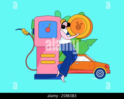 Vektor-Internet-Betrieb handgezeichnete Illustration von Menschen, die Rabatte für das Betanken ihrer Autos erhalten Stock Vektor