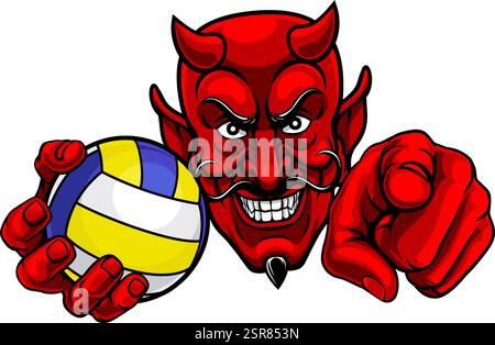 Illustration Des Devil Volleyball Ball Sports Maskottchens Stock Vektor