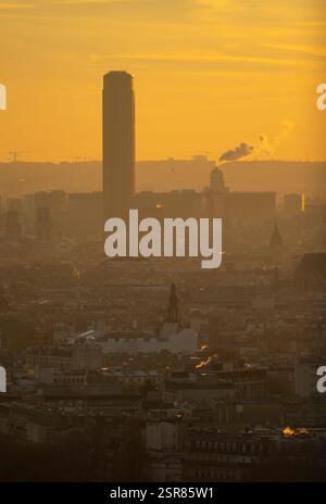 Aus der Vogelperspektive des Montparnasse-Turms in Paris Stockfoto