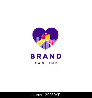 Farbiges Logo Mit Herzsolidarität. Zwei Hände Stützen Sich Gegenseitig Im Herzsymbol-Logo-Design. Stock Vektor