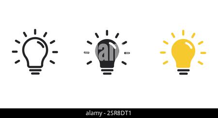 Glühlampen-Symbolsatz, Ideensymbol-Vektor. Ideensymbol. Glühlampenschild. Schild elektrische Lampe isoliert. Verschiedene Stilsymbole festgelegt. Vektorsymbol. Stock Vektor