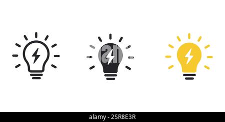 Glühlampen-Symbolsatz, Ideensymbol-Vektor. Ideensymbol. Glühlampenschild. Schild elektrische Lampe isoliert. Verschiedene Stilsymbole festgelegt. Vektorsymbol. Stock Vektor