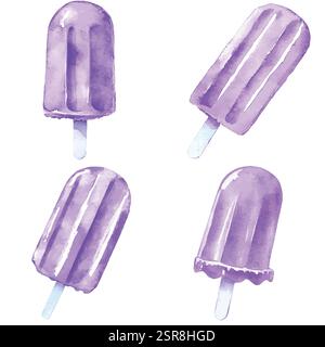 Eine handgezeichnete Aquarellillustration eines handgezeichneten Popsicle Aquarellsatzes, der durch ein Bild nachgezeichnet und vektorisiert wurde. Die Illustration ist perfekt für jedes DE Stock Vektor