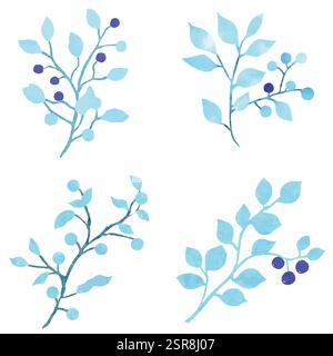 Eine handgezeichnete Aquarellillustration der handgezeichneten Berry Branch Collection von Watercolor, die nach dem Bild nachvollzogen und vektorisiert wurde. Die Illustration ist perfekt Stock Vektor
