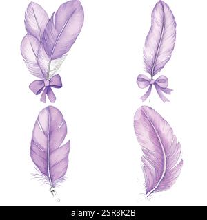 Eine handgezeichnete Aquarellabbildung der handgezeichneten Federstift-Set-Kollektion, die bildgezeichnet und vektorisiert wurde. Die Illustration ist perfekt für jeden Stock Vektor