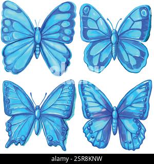 Eine handgezeichnete Aquarellabbildung von Schmetterlingsflügeln handgezeichnetem Set, das nachgezeichnet und vektorisiert wurde. Die Illustration ist perfekt für jedes Design Stock Vektor