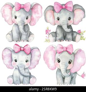 Eine handgezeichnete Aquarellillustration von Baby-Elefanten mit Bogen handgezeichnetem Illustrationskonzept, das bildgezeichnet und vektorisiert wurde. Die Abbildung i Stock Vektor