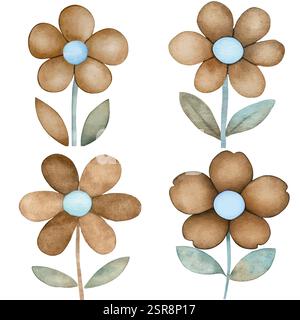 Eine handgezeichnete Aquarellillustration eines handgezeichneten Blume Aquarell Sets, das nachvollzogen und vektorisiert wurde. Die Illustration ist perfekt für jedes Desi Stock Vektor