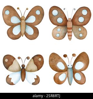 Eine handgezeichnete Aquarellillustration von Butterfly Watercolor handgezeichnetem Set, das nachgezeichnet und vektorisiert wurde. Die Illustration ist perfekt für jedes d Stock Vektor
