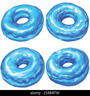 Eine handgezeichnete Aquarellabbildung von Donut Aquarell handgezeichnetem Set, das nachvollziehbar und vektorisiert wurde. Die Illustration ist perfekt für jedes Design Stock Vektor