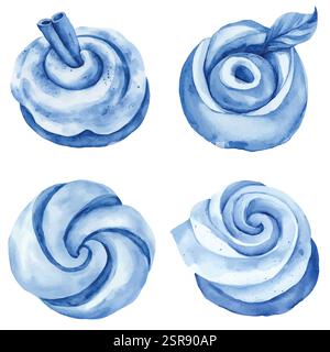 Eine handgezeichnete Aquarellillustration eines handgezeichneten Zimt-Rollen-Sets, das nachgezeichnet und vektorisiert wurde. Die Illustration ist perfekt für einen Stock Vektor