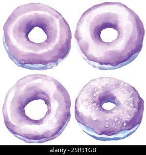 Eine handgezeichnete Aquarellabbildung von Donut handgezeichnetem Illustrationsset, das nachvollzogen und vektorisiert wurde. Die Illustration ist perfekt für jedes des Stock Vektor