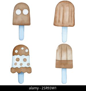 Eine handgezeichnete Aquarellillustration von Popsicle Aquarell handgezeichnetem Set, das nachgezeichnet und vektorisiert wurde. Die Illustration ist perfekt für jedes DE Stock Vektor