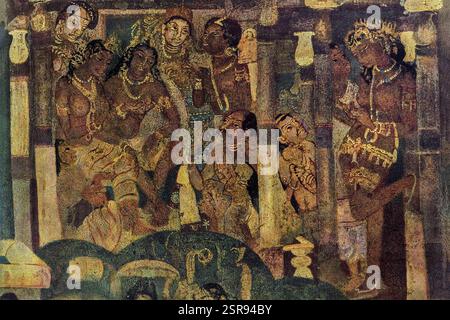 Fresken, Gemälde, Ajanta Höhlen, Aurangabad, Maharashtra, Indien, Asien Stockfoto
