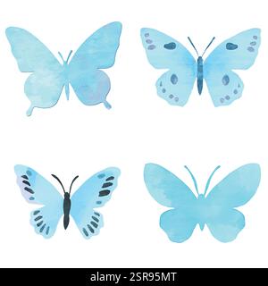 Eine handgezeichnete Aquarellillustration eines handgezeichneten Butterfly-Sets, das nachgezeichnet und vektorisiert wurde. Die Illustration ist perfekt für jedes Design-Projekt Stock Vektor