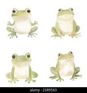 Eine handgezeichnete Aquarellabbildung von Frosch Aquarellabbildung für Kinder, die nachgezeichnet und vektorisiert wurde. Die Illustration ist perfekt für jeden Stock Vektor