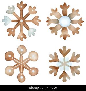 Eine handgezeichnete Aquarellillustration von Snowflake Watercolor handgezeichnetem Set, das nachvollziehbar und vektorisiert wurde. Die Illustration ist perfekt für jedes d Stock Vektor