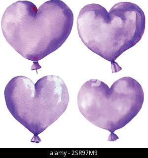 Eine handgezeichnete Aquarellillustration eines handgezeichneten Herzballons, der bildgezeichnet und vektorisiert wurde. Die Illustration ist perfekt für jedes d Stock Vektor