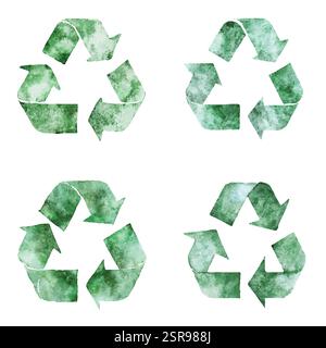 Eine handgezeichnete Aquarellabbildung des Recycle-Symbols handgezeichnetes Illustrationskonzept, das nach Bildern nachvollzogen und vektorisiert wurde. Die Abbildung ist perfec Stock Vektor