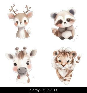 Eine handgezeichnete Aquarellillustration von Animal Watercolor Illustration für Kinder, die nachvollzogen und vektorisiert wurde. Die Illustration ist perfekt für einen Stock Vektor