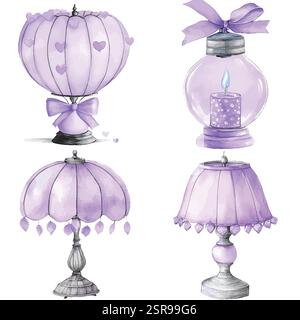 Eine handgezeichnete Aquarellabbildung von Vintage Lamp handgezeichnetem Illustrationsset, das nachgezeichnet und vektorisiert wurde. Die Illustration ist perfekt für Stock Vektor
