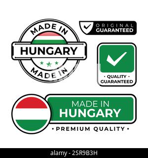 Badge Bundle Made in Hungary Label Icon Emblem isoliert auf weißem Hintergrund. Vektorabbildung Stock Vektor